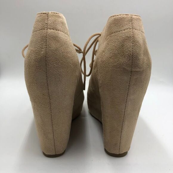 Y2K Rue 21 Women's Tan Covered Wedge Heel Lace Up Unworn Shoes Large 8/9 - Picture 7 of 9